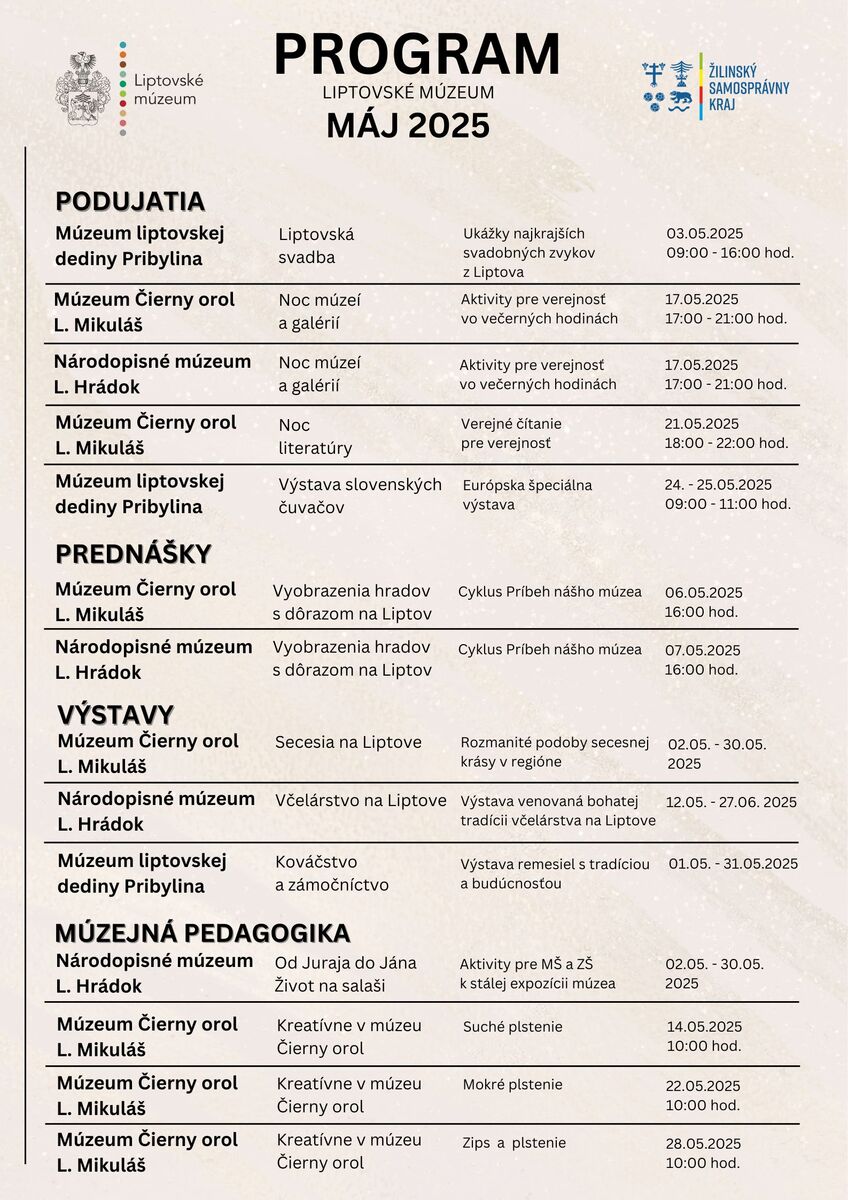 Program podujati maj 2025