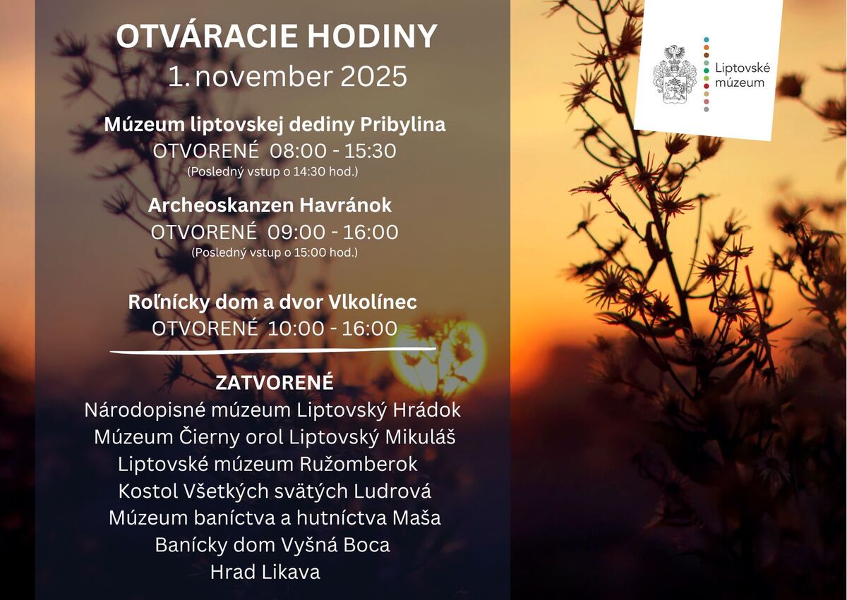 Otvaracie hodiny 1 november