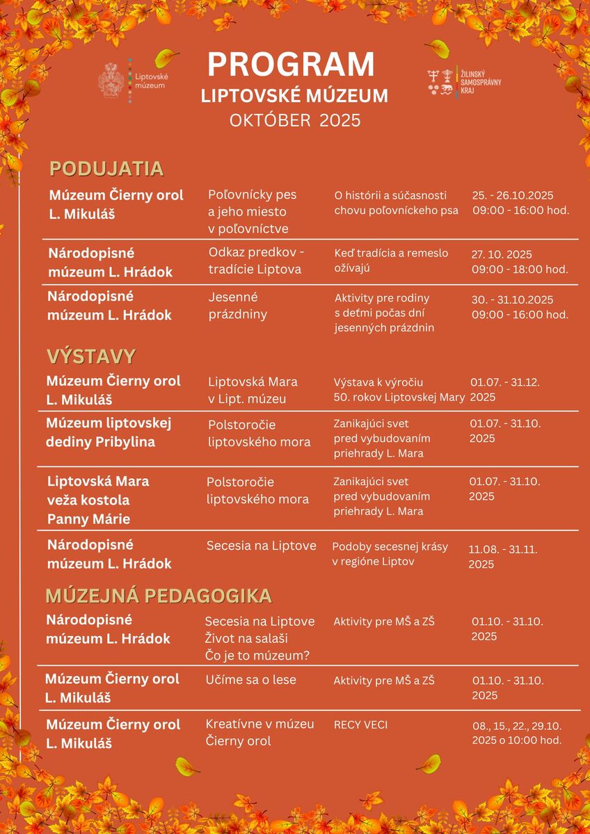 Program podujatí oktober 2025