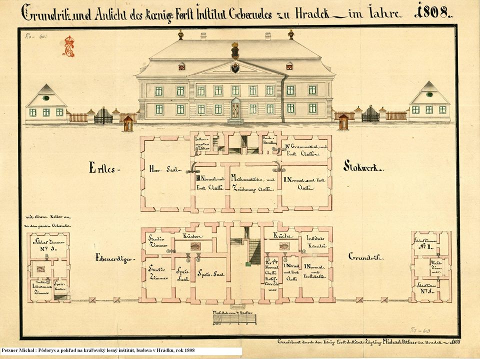 Nákres budovy prvej lesníckej školy v L.H. od Petsner Michal rok 1808